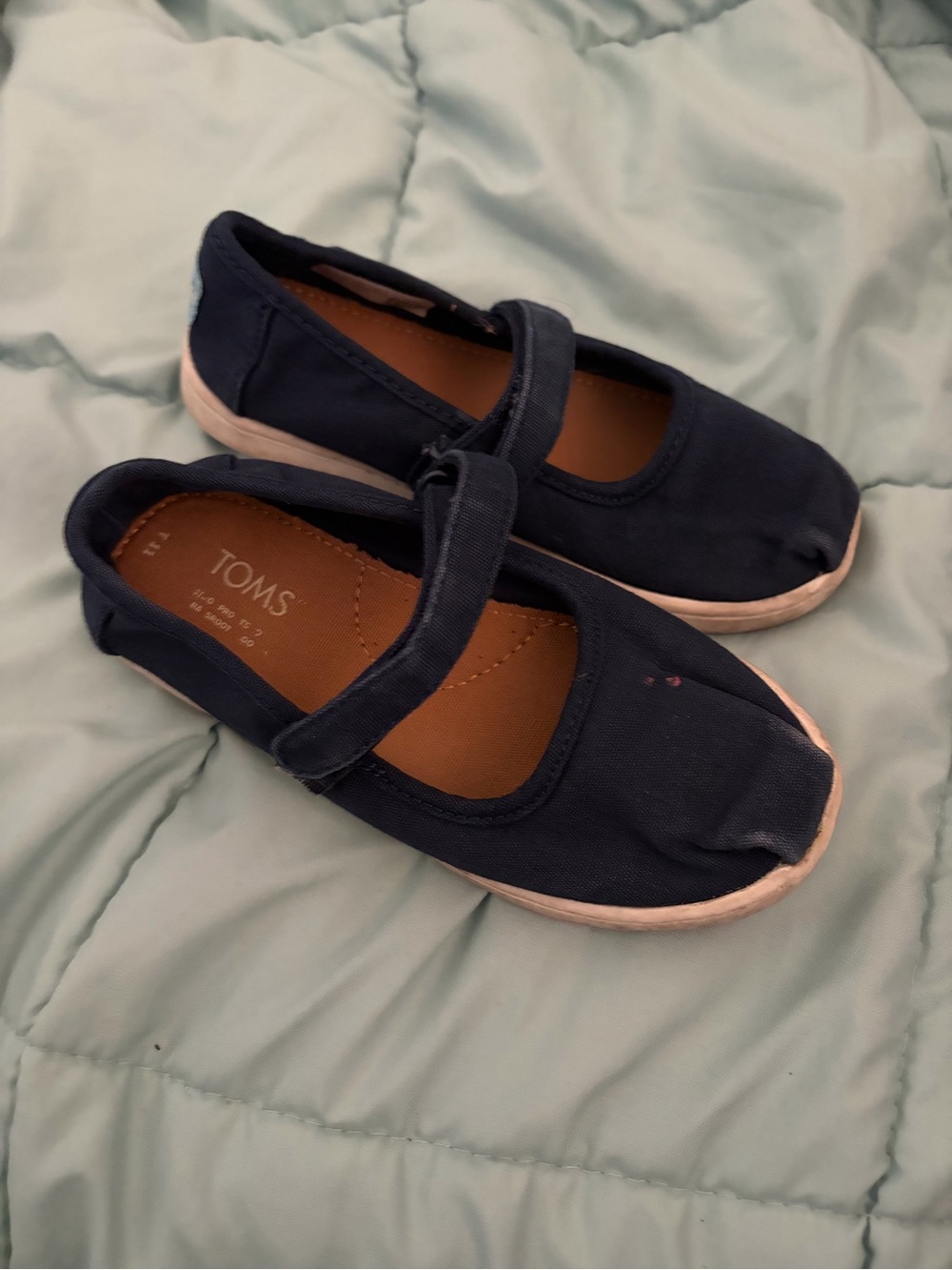 Toms Kids Mary Jane Canvas Shoes - Navy with Light Pink Trim